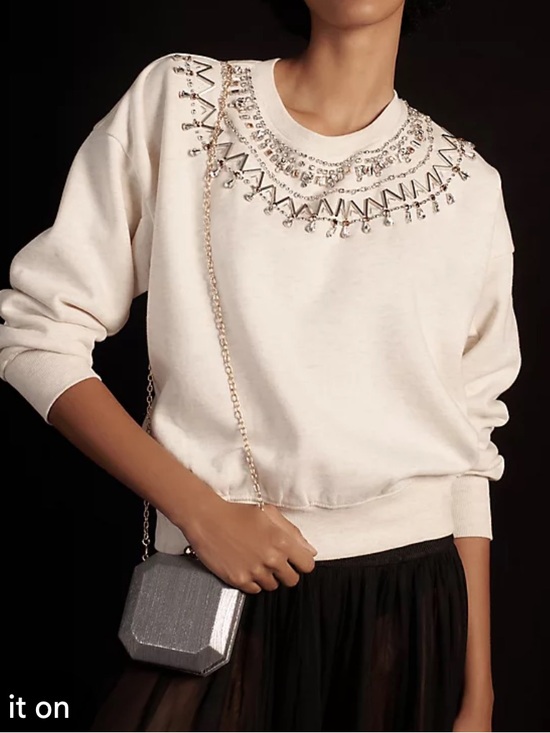 Anthropologie Sweaters - Maeve Anthropologie NWOT Cream Embellished jeweled Crewneck Sweatshirt